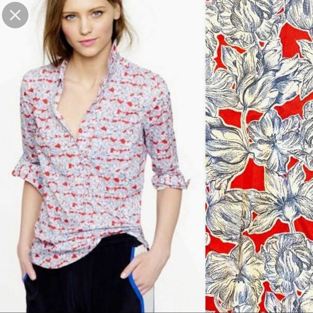 J. Crew Liberty of London Matilda Tulip Blouse Red White Blue Floral size 0